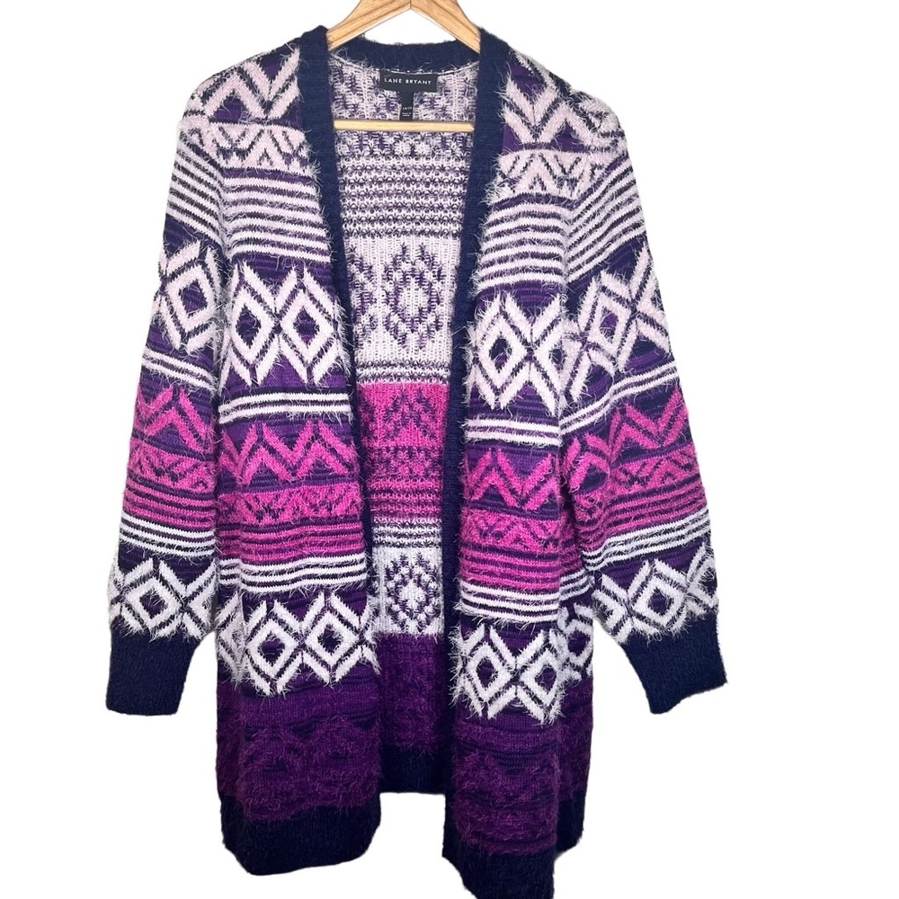 Lane Bryant Purple Ombré Open Front Fuzzy Beach Cardigan Size 14/16